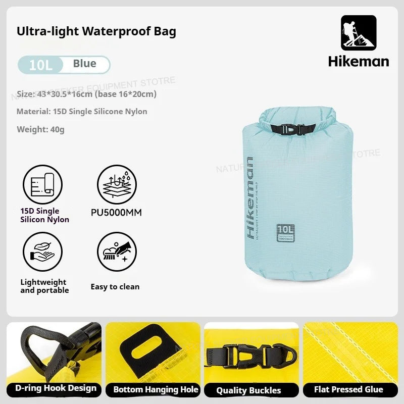 HIKEMAN Ultralight Storage Bag Silicon Coated Waterproof Bag Camping Clothing Stuff Sack Outdoor Compression Bag