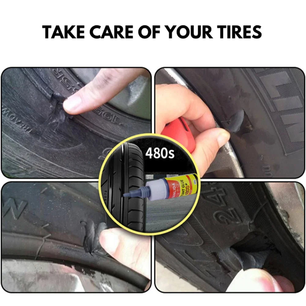FIXWANT 480S Black Auto Tire Repair Glue Sealer Super Caulk Car Rubber Outer Tire Wall Cracks Lateral Fix 20g