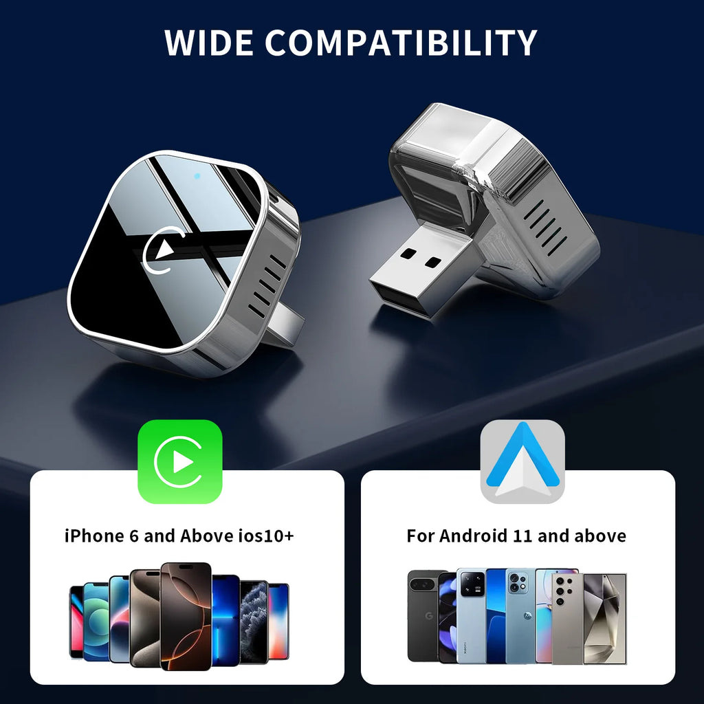 Wireless CarPlay Adapter Android Auto AI Box 2 in 1 Plug and Play for Car Convert Wired to Wireless Low Latency Compact