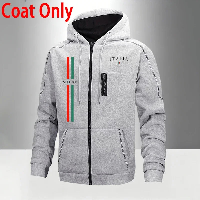 Men's Tracksuit Print Casual Hoodie Sweatshirts Coat Outdoors Sports Jogging Clothing Autumn Winter Warm Single Zip Jacket Pants