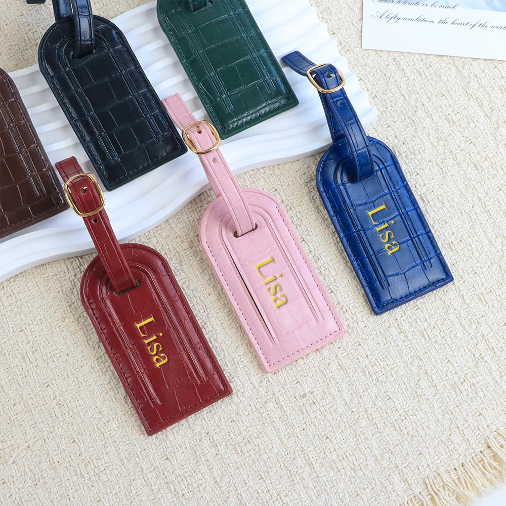 Customized Name PU Leather Crocodile Skin Pattern Luggage Tag + Passport Holder Gift Box Bag Accessories
