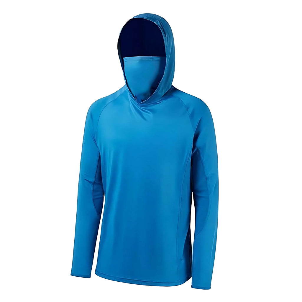 Men's long-sleeved T-shirt with sun protection hooded jacket protective mask one-piece outdoor long-sleeved cap shirt