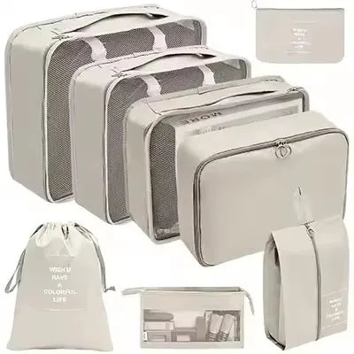8Pcs Travel Packing Cubes Set Waterproof Luggage Organizer with Drawstring Storage Pouches for Clothes Shoes Underwear Cosmetics