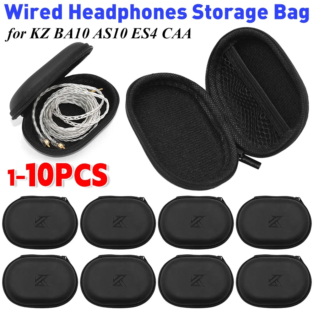 1-10PCS Wired Earphones Storage Bag Universal Wired Headphones Carrying Case PU Storage Box Organizer Bag for KZ BA10 AS10 ES4