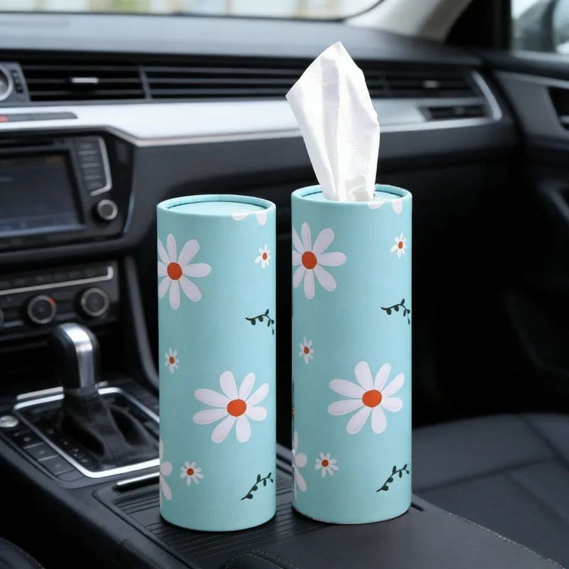4 Compact Flower Car Tissue - Car Cylinder Tissue, Household Cylinder Tissue Tube Car Seat Cylinder Paper Including Face Towels