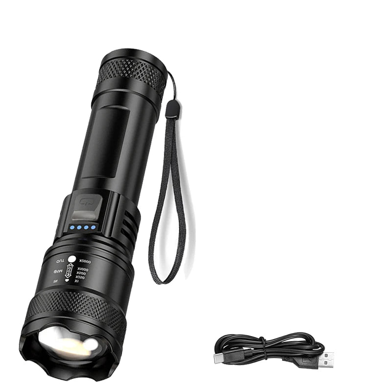 Super Bright Flashlight USB Rechargeable LED Long Range Tactical Torch Outdoor Waterproof Emergency Camping Fishing Lantern