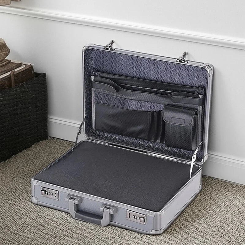 Aluminum Frame Lockable Laptop Suitcase - Portable Security Document Briefcase Strongbox With Password Lock case Computer Files