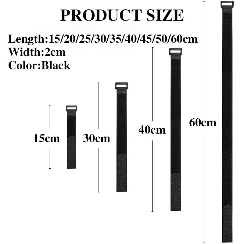 5pcs Hook Loop Fastener Strap 2cmx15~60cm Reusable Nylon Cable Ties for Cable Fixation Diy Multipurpose Accessories