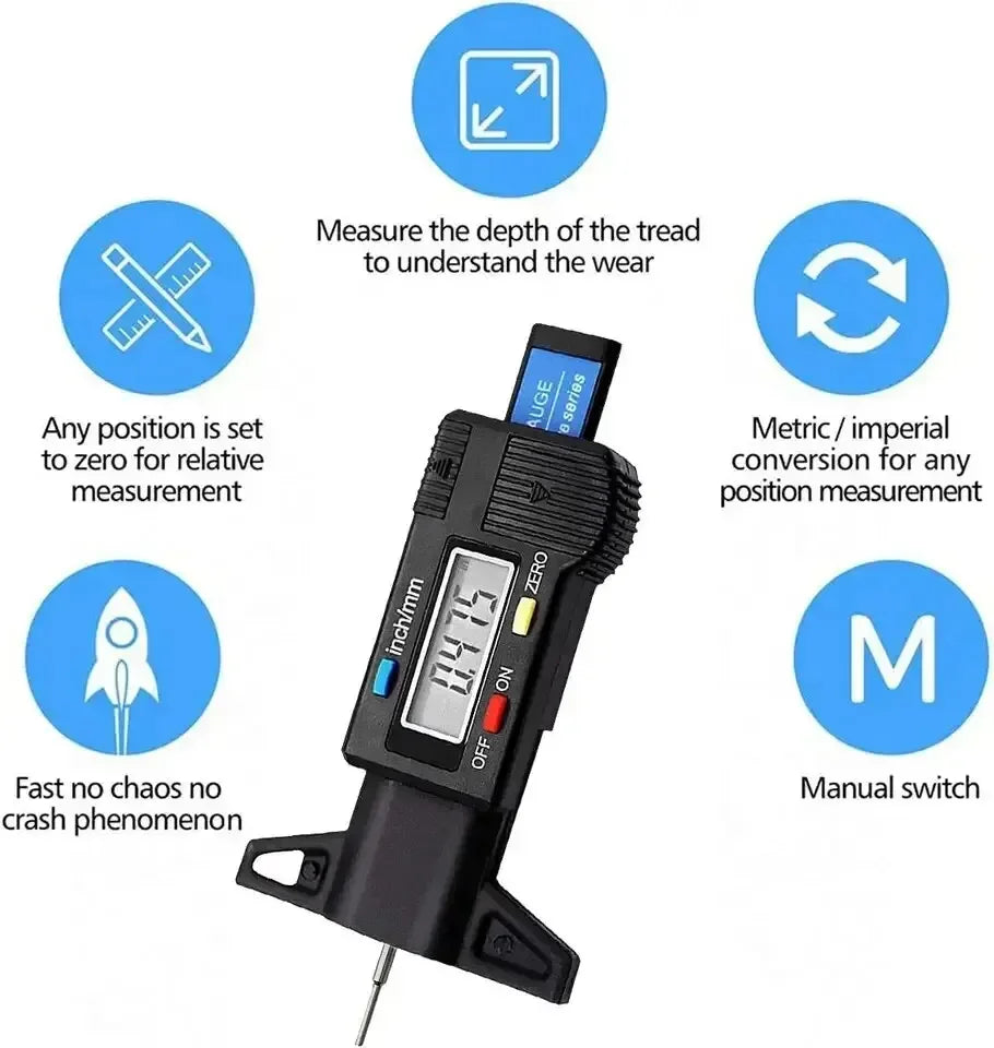 Digital LCD Tire Tread Depth Gauge Caliper 0-25mm, 1PC Auto Measuring Tool for Car Repair