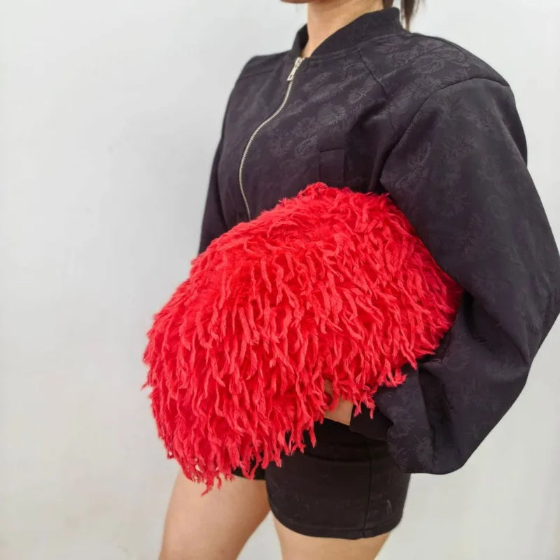 1pcs Long Fluffy Fur European Style Cloud Handbag Irregular Large Capacity Women Shoulder Bag For Winter