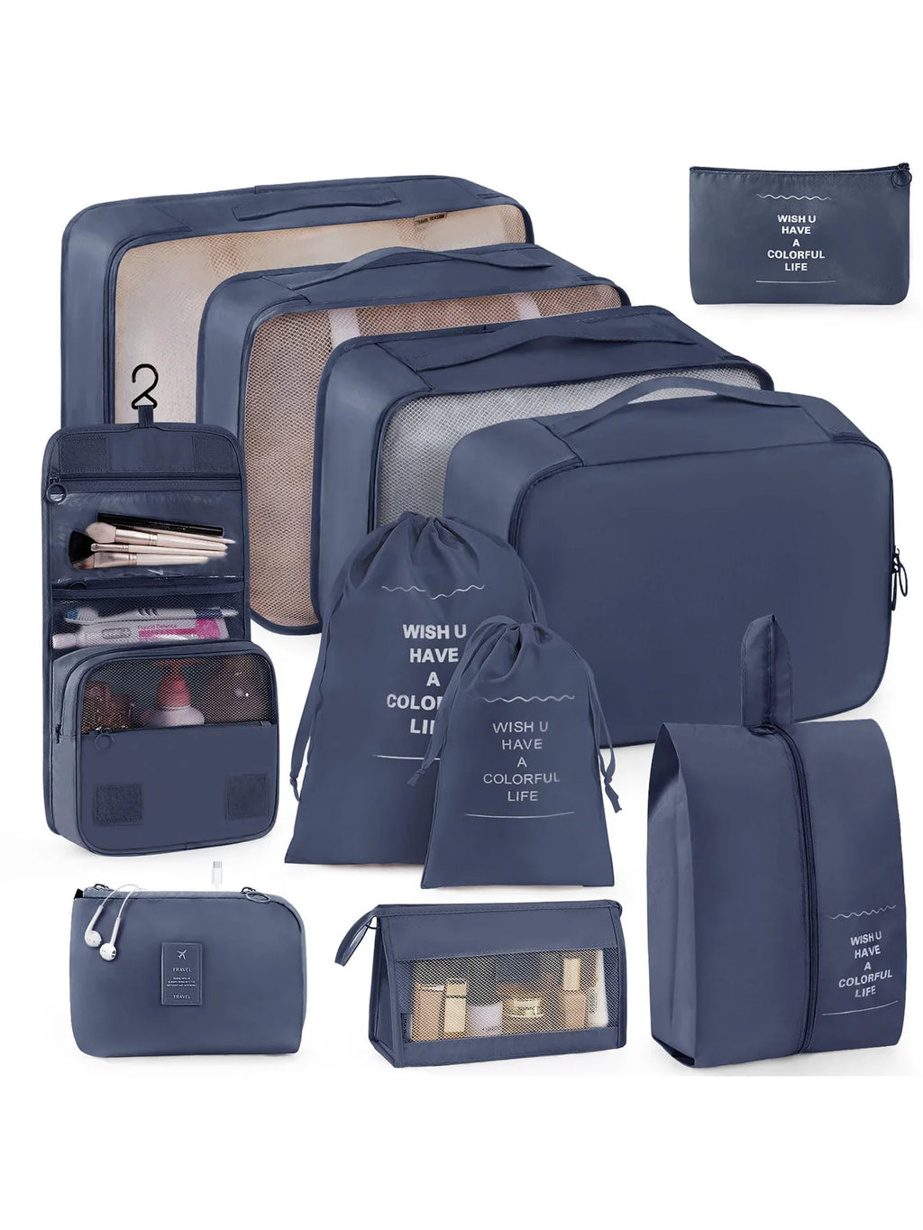 11-Piece Portable Travel Storage Bag Set - Easily Organize Your Clothes, Shoes, and Underwear - Perfect for Daily Travel, Business Trips, Home Storage, Suitable for Luggage and Suitcases, Travel Storage Bags with Slogan Patte