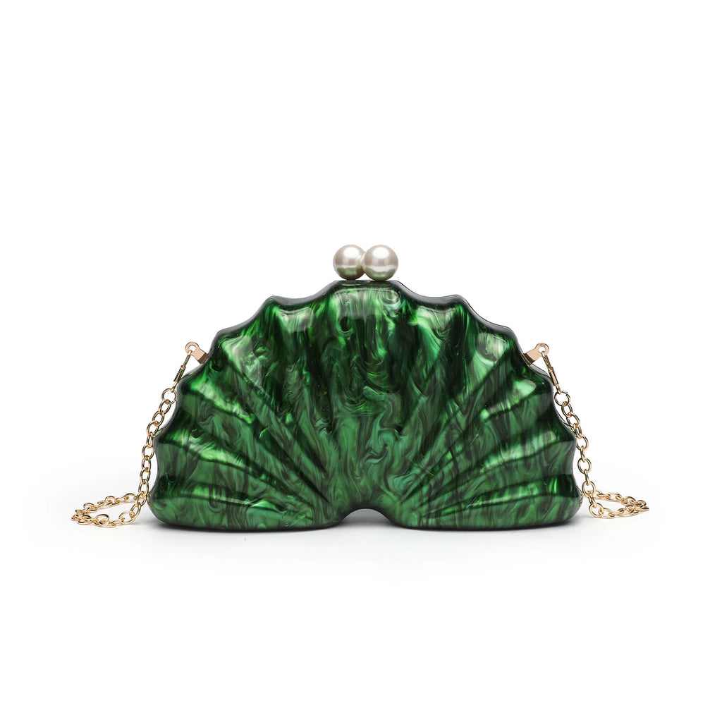 Acrylic shell shape clutch bag women designer evening party cute purse white pink champagne shell handbag chain shoulder bag sac