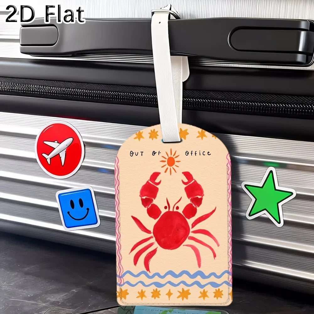 Crab Pattern Leather Luggage Tag Travel Luggage Identifier with Strap for Suitcase Baggage Bag Accessories Travel Essentials