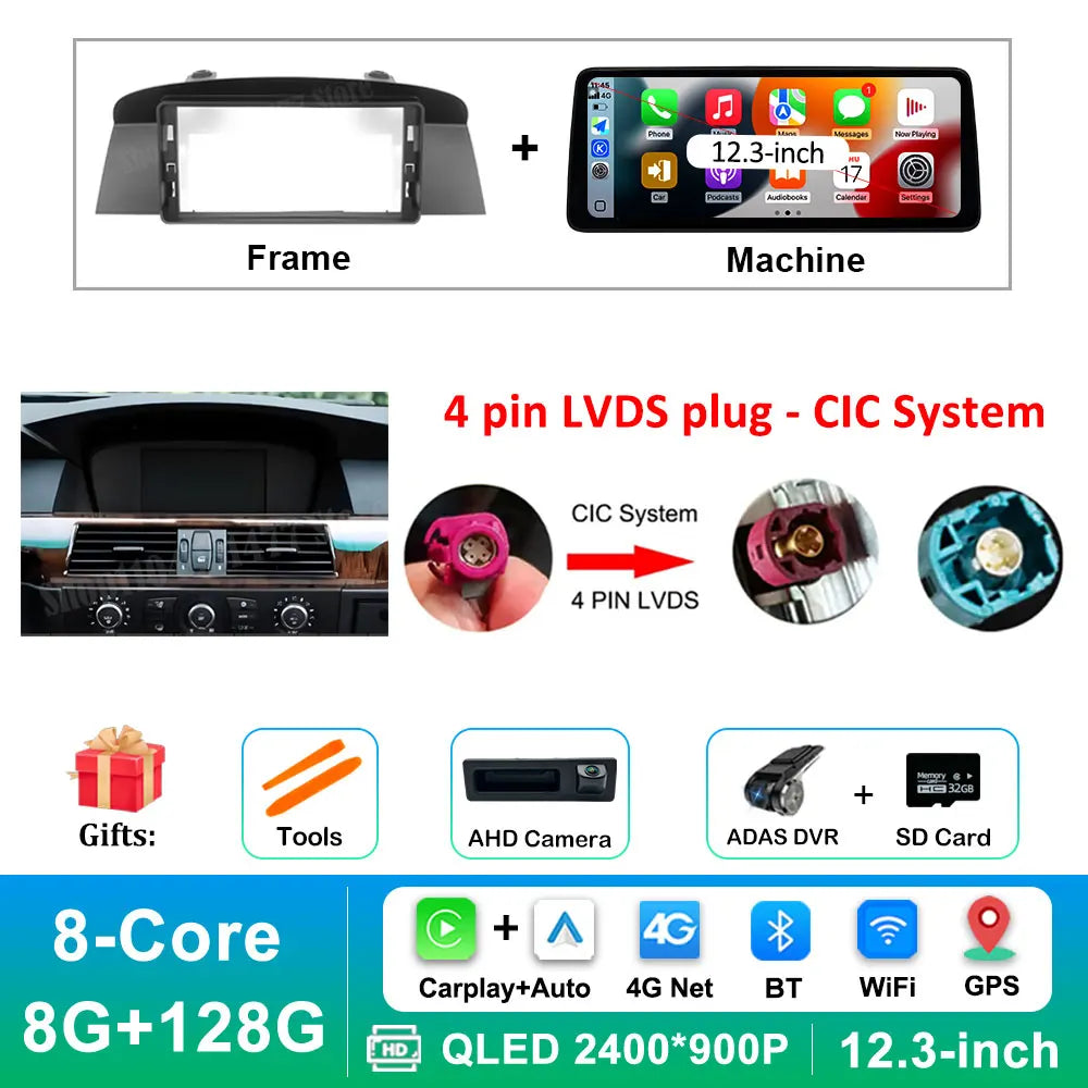 12.3 '' Ultra-thin Screen Android 16 BT for BMW 5 Series E60 E61 E62 2004 - 2012 CIC CCC System GPS Car Video Multimedia Player