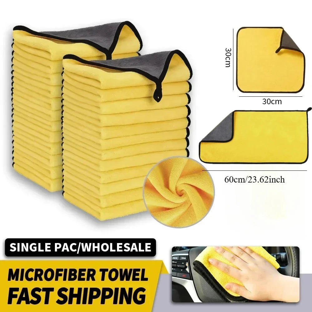 1/2/6pcsThicken Microfiber Motorcycle Car Cleaning Towels Soft Drying Cloth Car Washing Towels Double Layer Clean Rags Detailing