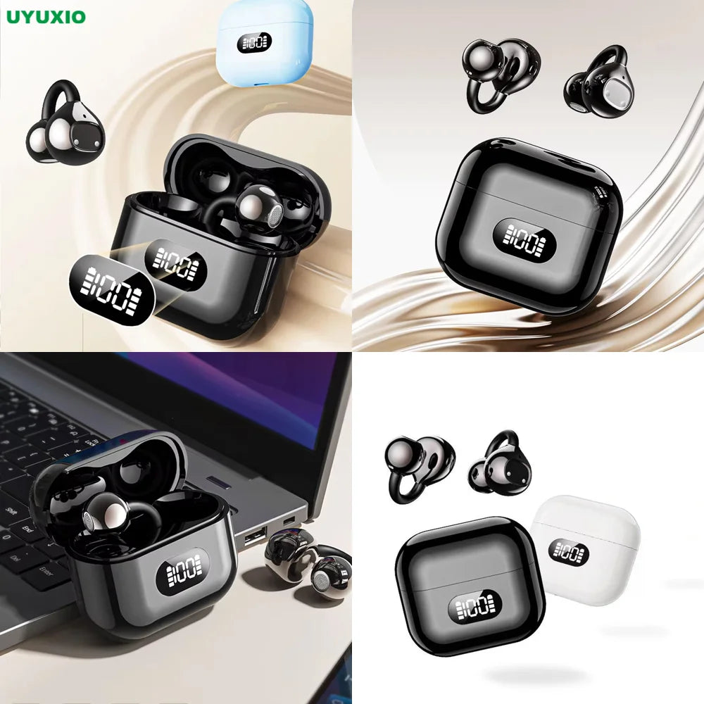 BT 5.4 Comfort Fit Headphones Wireless Earbuds Deep Bass Stereo  BT 5.4 OWS Earphone with LED Display for Travel Business New