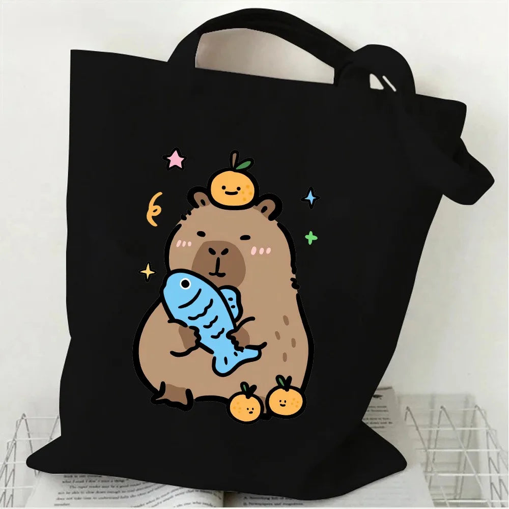 Capybara Printed Shoulder Bags Student Handbag Women Large-capacity Shopper Bag Harajuku Shopping Storage Pouch Tote for Girl