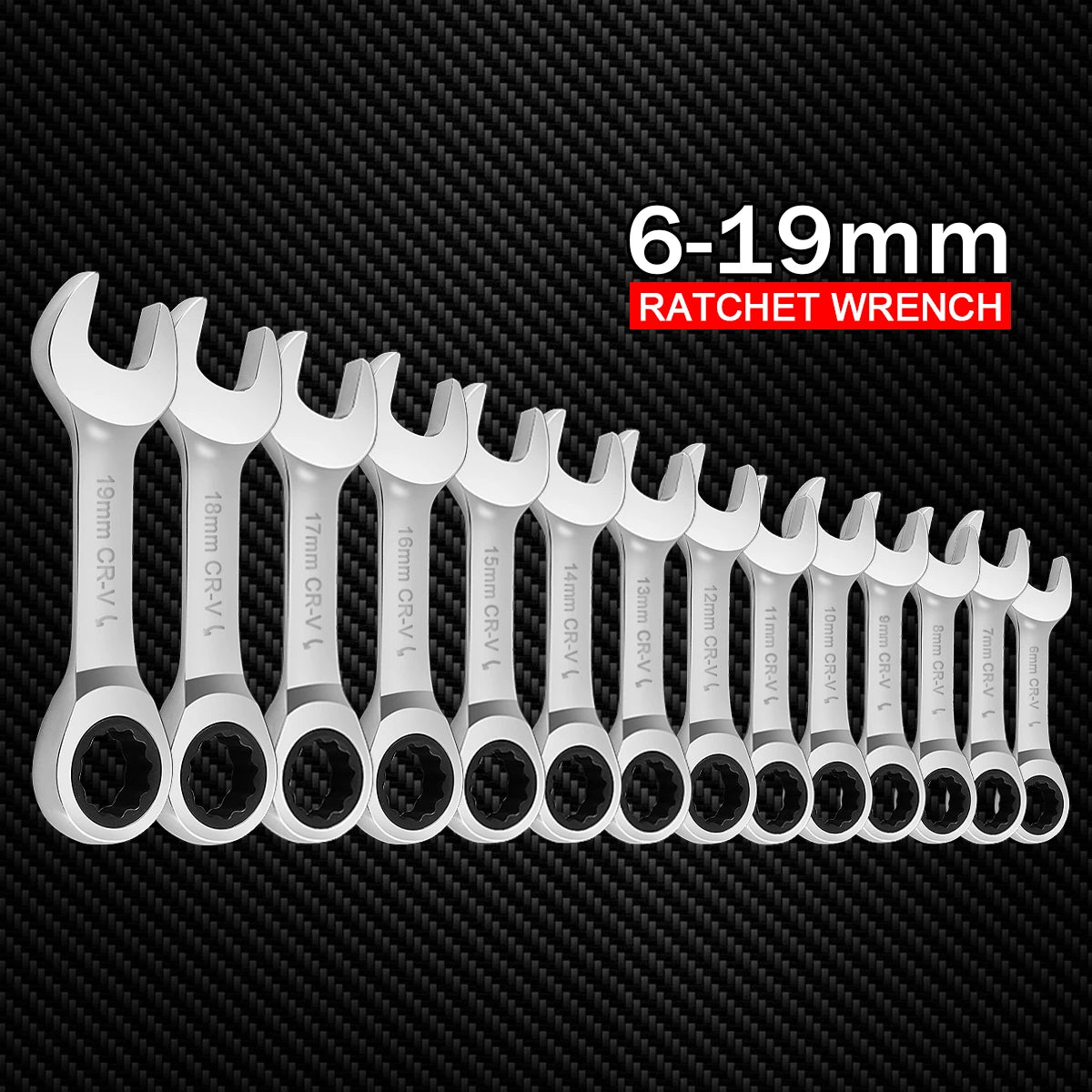 Stubby Combination Wrench Set, Metric, 14-Piece, 6-19mm, 12 Point, CR-V Steel