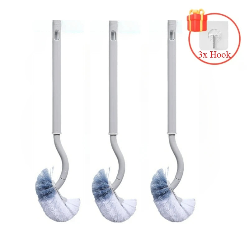S Shaped Toilet Brush Wall-Mounted Cleaning Brushes Long Handled Soft Bristles Brush 360° No Dead Corner Bathroom Accessories