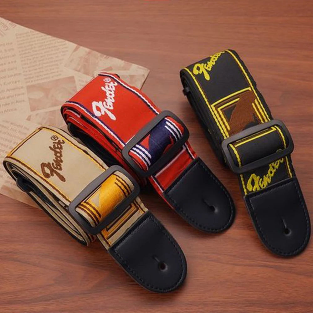 1pc FD Embroidery Guitar Strap Leather Acoustic Electric Guitar Widening Straps Folk Classical Wooden Guitars Shoulder Belt