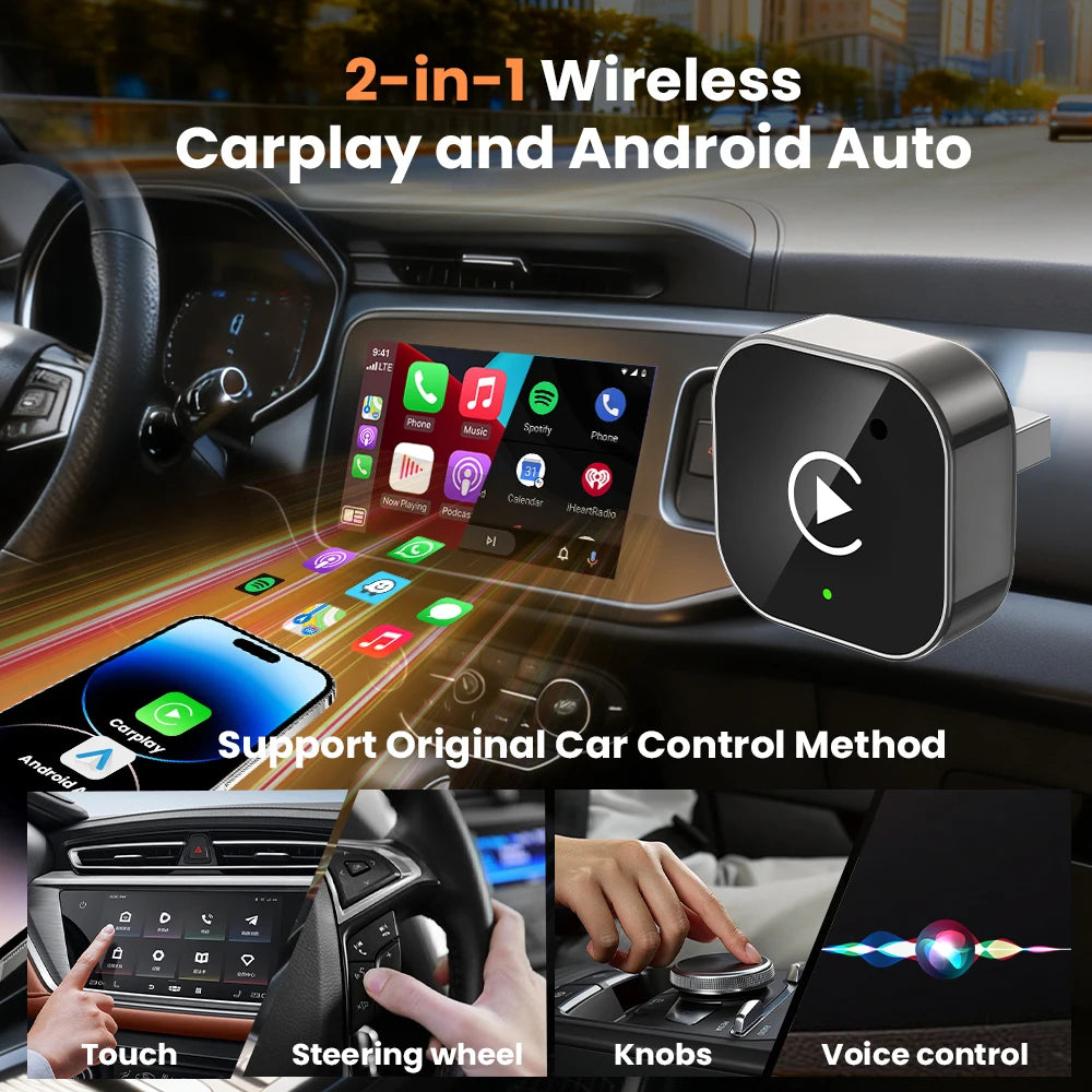 2026  Wireless CarPlay Adapter 2-in-1 Wired to Wireless Dongle for Apple & Android Auto Plug and Play For Car With Wired CarPlay