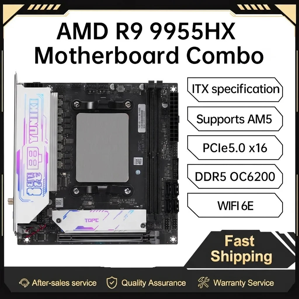 TOPC FL1 Mini ITX AM5 Motherboard Combo R5 7645HX R7 7745HX R9 8945HX 7945HX DDR5 6200 WiFi6E 2.5G LAN Gaming Mini PC NAS Render