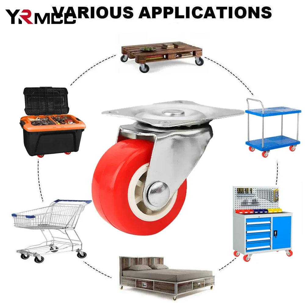 10PCS Car Swivel Casters 360 Degrees Heavy Duty Wheel Caster 1.5 Inch Wear Resistant Mute Heavy Trolley Wheels Red Swivel Castor