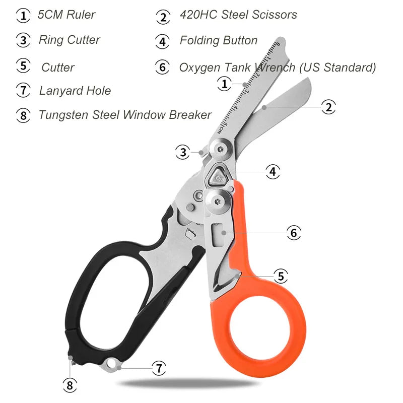 6-in-1 Tactical Emergency Shears Foldable First Aid Scissor Outdoor Survival EDC Rescue Tools Leatherman Raptors For Hiking Camp