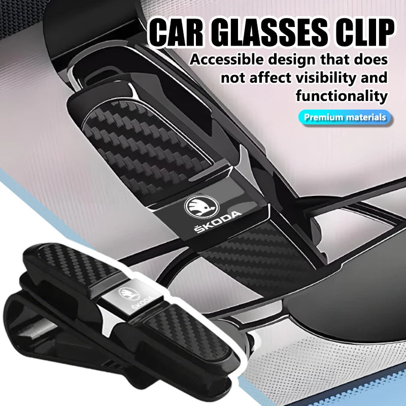 For Skoda Carbon Fiber Car Interior Sun Visor Sunglasses Clip Eyeglasses Holder Octavia A5 A7 RS Fabia Superb Rapid Karoq