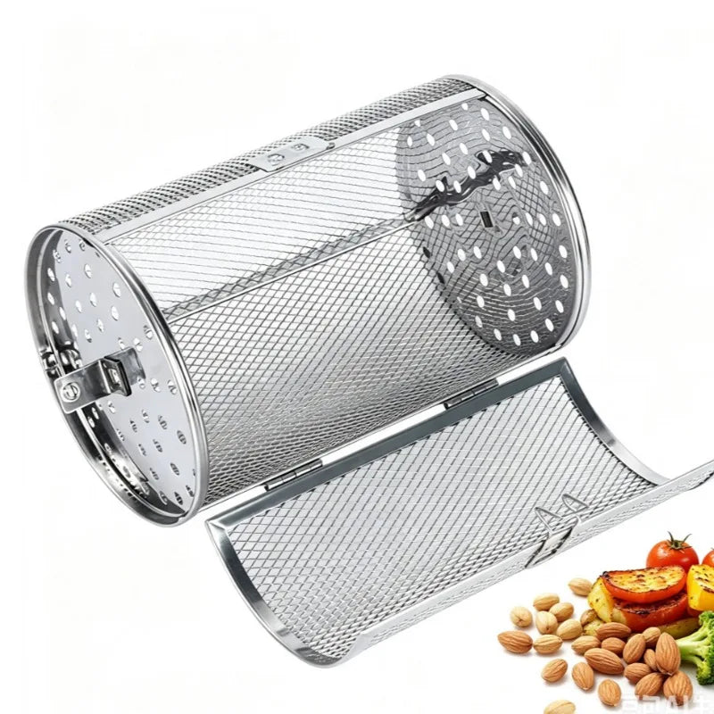 Rotatable Grilled Cage Air Fryer Oven Basket,360 Degree Heating Rotisserie Baskets for Baking Nuts, Coffee Beans, Peanut or BBQ