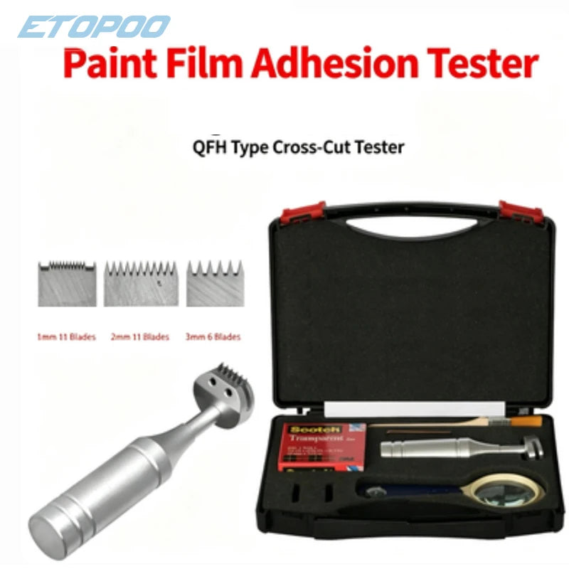 Cross-Cut Adhesion Tester Kit with 1mm/2mm Blades Magnifier Handle Brush And Tape for Material Science And Engineering