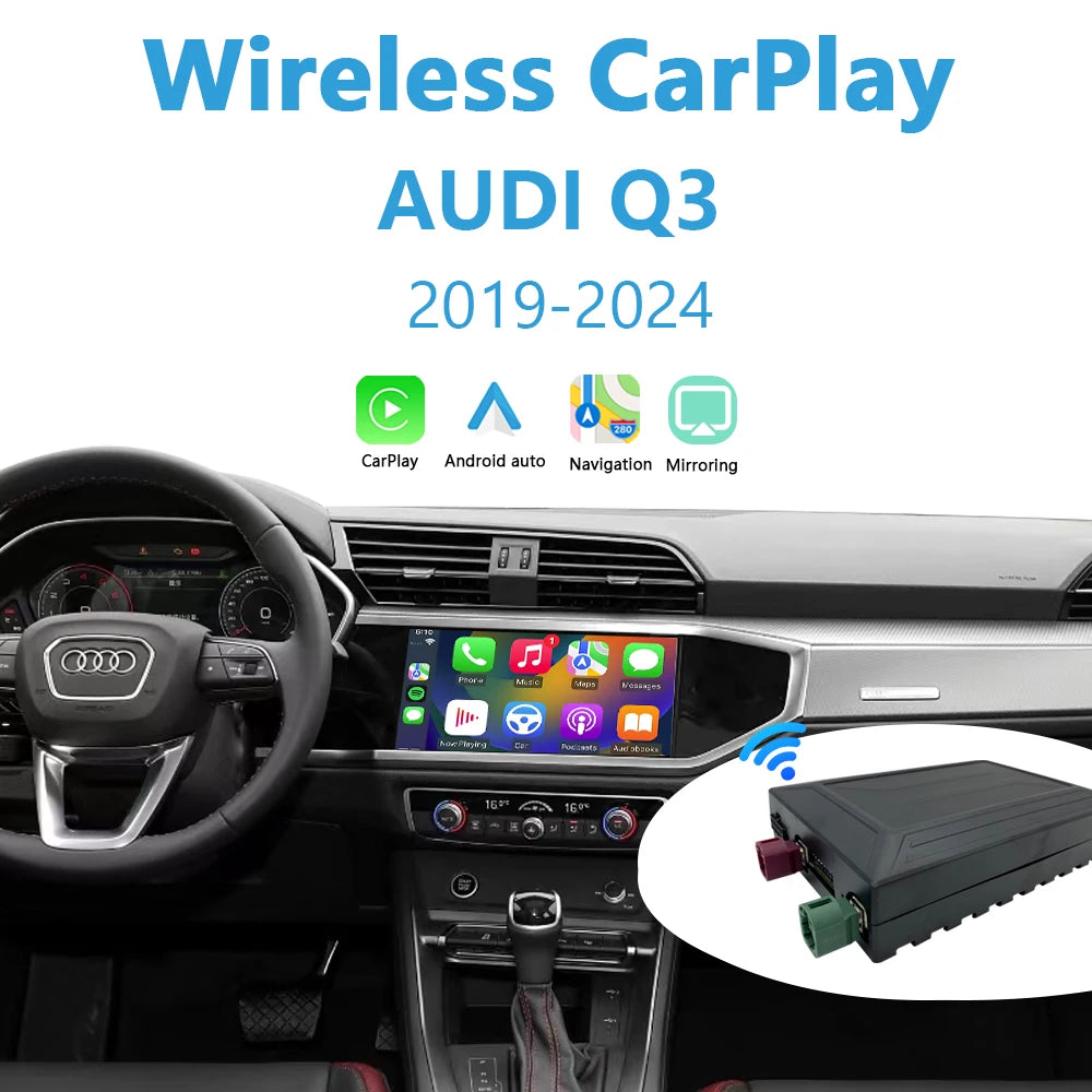 Audi Q3 A1 Apple CarPlay 2019-2024 Retrofit Wireless Android Auto Plug and Play Add Reverse Camera Support iPhone Mirror Link