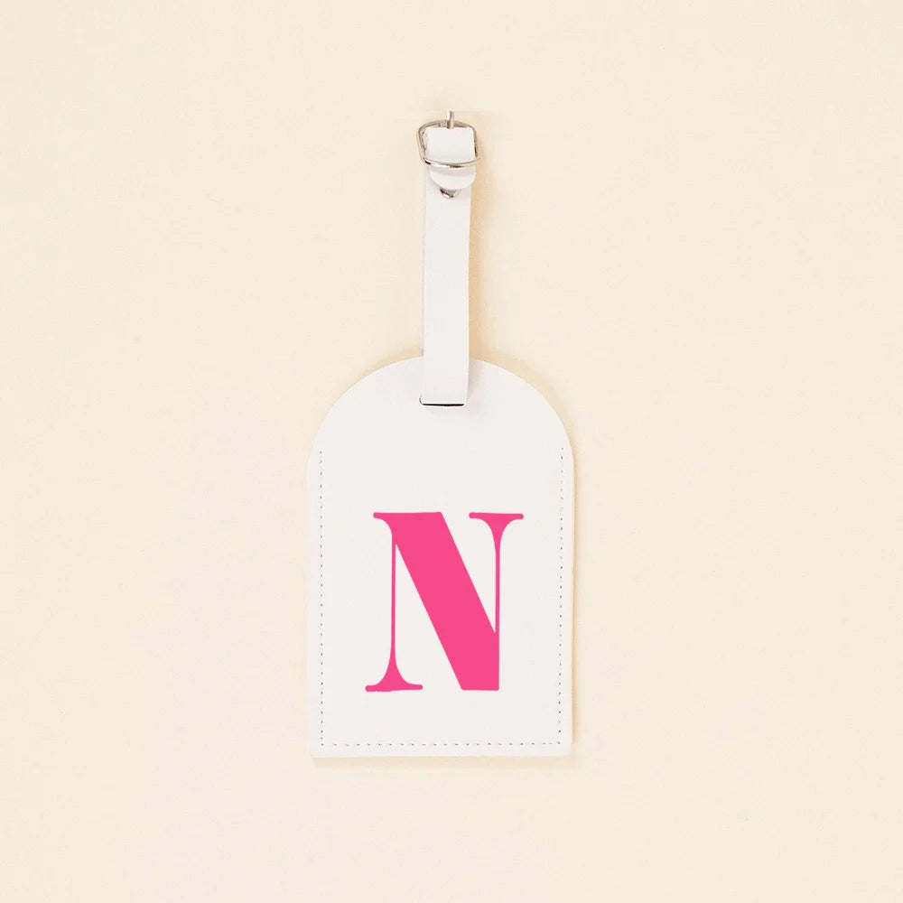 Rose Pink Initial Monogram Luggage Tag Bachelorette Party Favors Girls Trip Travel Gift PU Leather for Suitcase Baggage Handbag