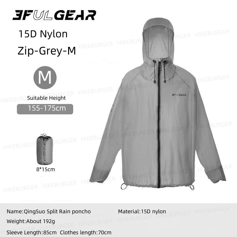 3F UL GEAR Qingsuo Rain Jacket Outdoor Ultralight Rain Zip Poncho Hiking Sleeve Rain Coats Waterproof Traveling Mountaineering