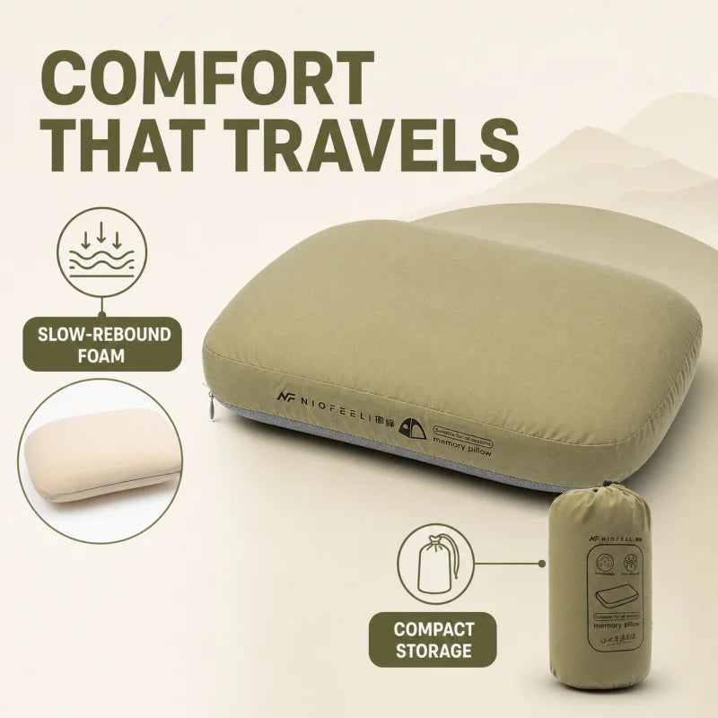 Memory Foam Camping Pillow, Portable Outdoor Travel Pillow With Removable Cover & Storage Bag For Camping Car Hiking
