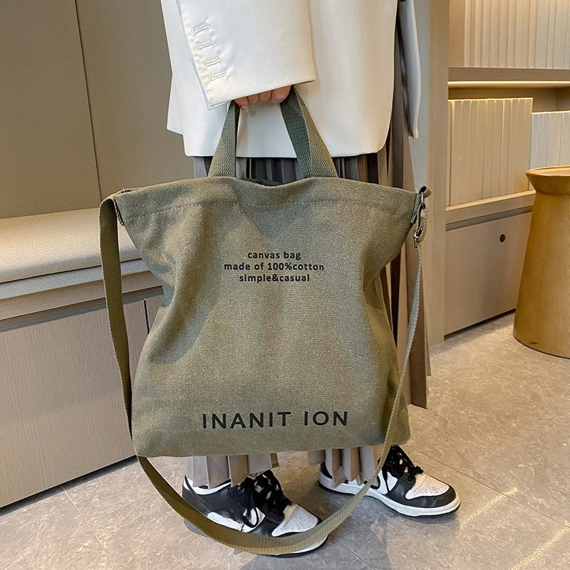 Japanese Style Large Capacity Canvas Tote Bag, Vintage Handheld Crossbody Shoulder Backpack for Students Office Workers