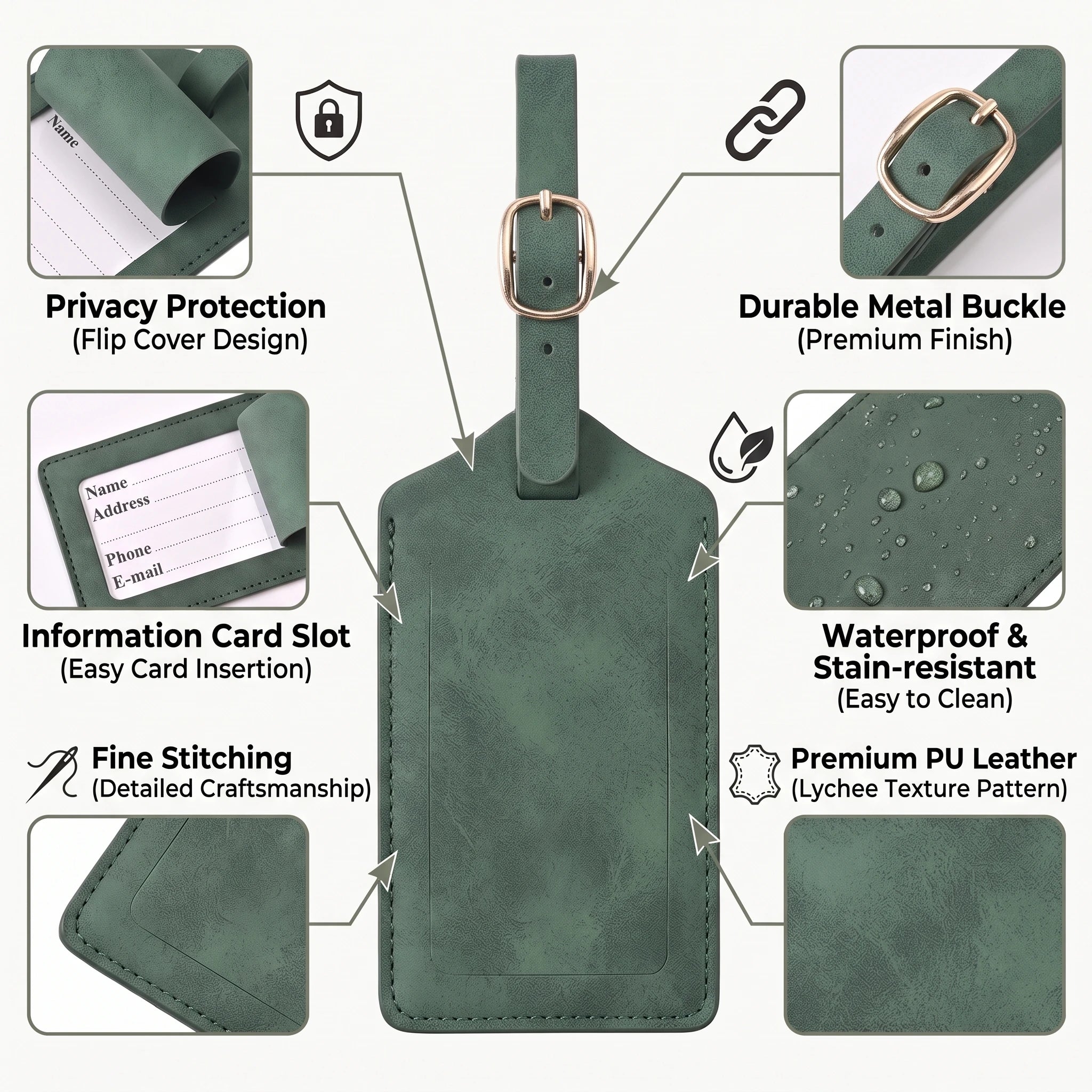 3/5/8PCS Privacy PU Leather Luggage Tag Adjustable Metal Buckle Waterproof Anti-lost Suitcase ID for Backpack Golf Carry Bag