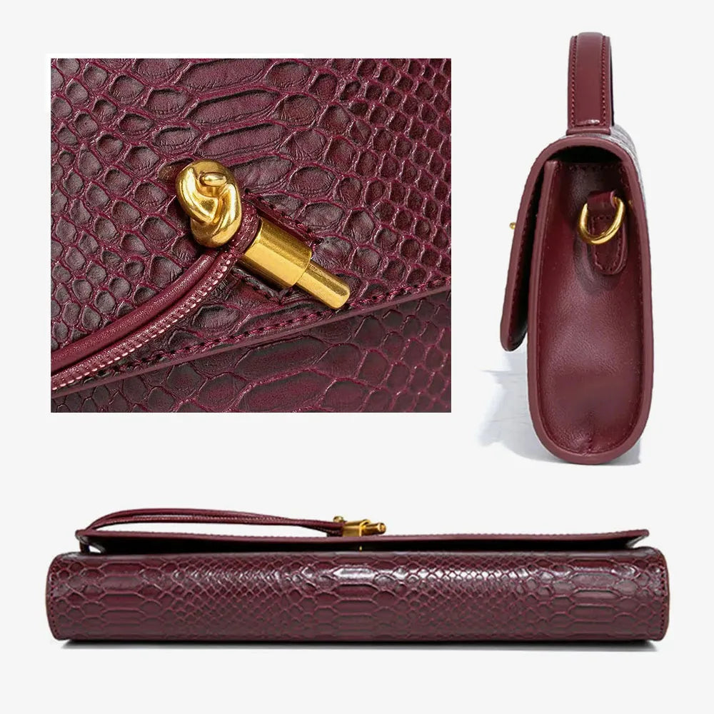 PU Leather Fashion Luxury Top-Handle Bag For Women Evening Handbag Long Purse Crocodile Pattern Crossbody Shoulder Bags