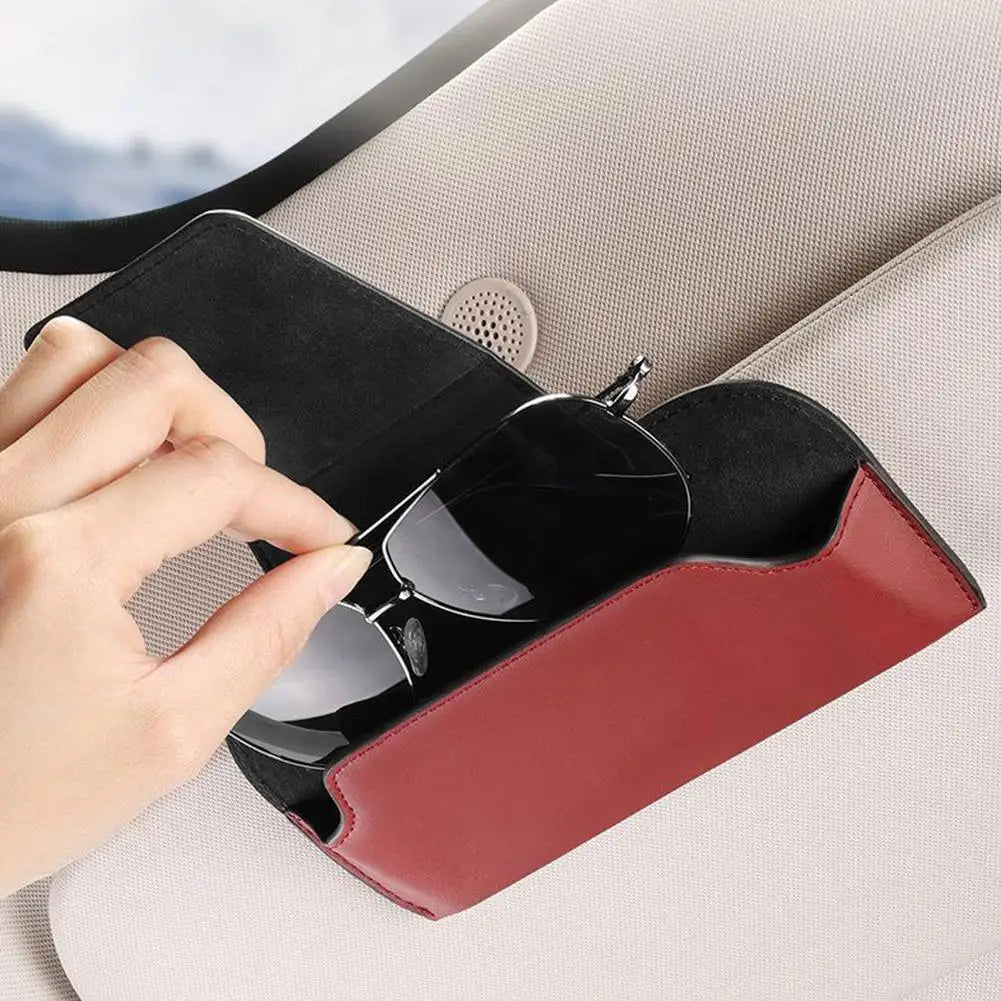 Sunglass Holder for Car Visor, Car Sunglasses Holder PU Leather Eyeglasses Holder Glasses Protective Storage Case Accessories