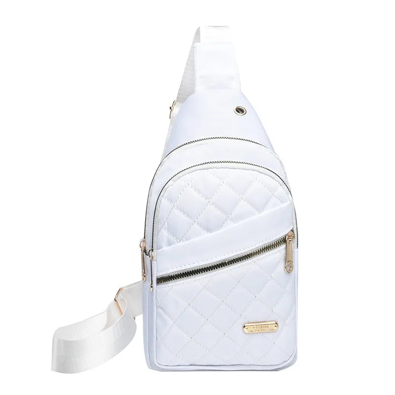 2025 New Women's Embroidered Nylon Breast Bag Fashion Versatile Embroidery Thread Grid Crossbody Bag Simple Outdoor Travel Daily