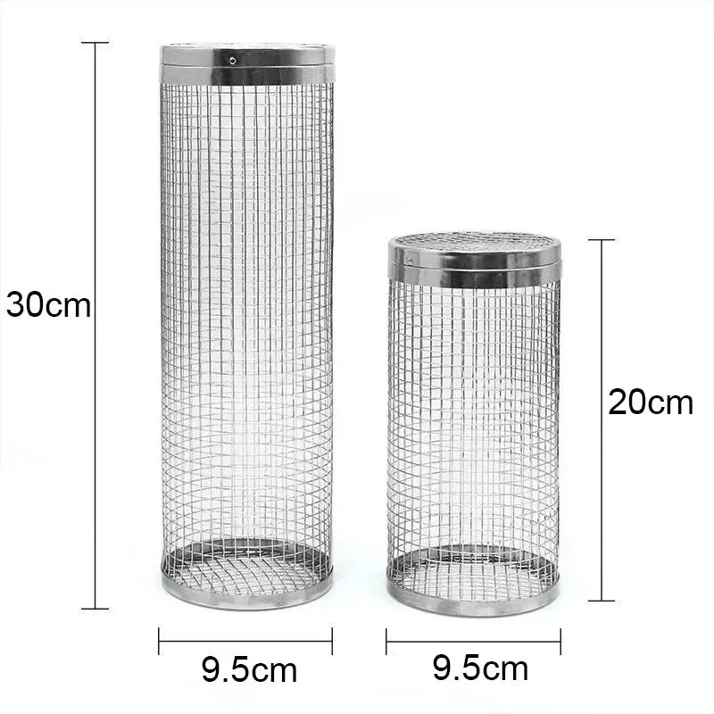 Stainless Steel Rolling Barbecue Basket Cylindrical Barbecue Basket Wire Mesh Portable Outdoor Barbecue Grill