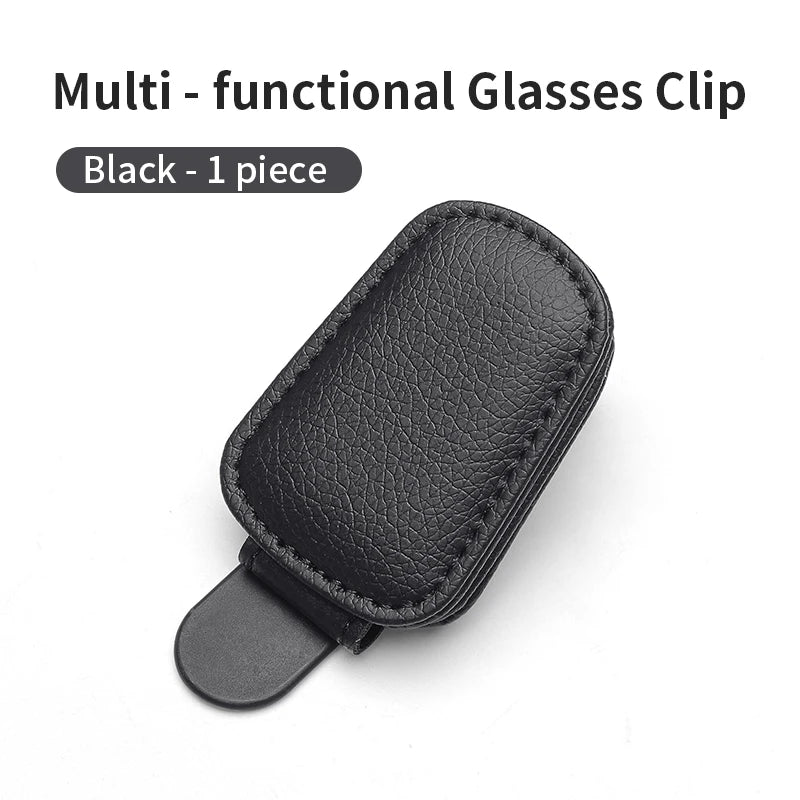 Multifunctional Car Eyeglass Clip, Automotive Glasses Holder, Leather Car Sun Visor Storage Box, Car Sunglasses Clip & Card Hold