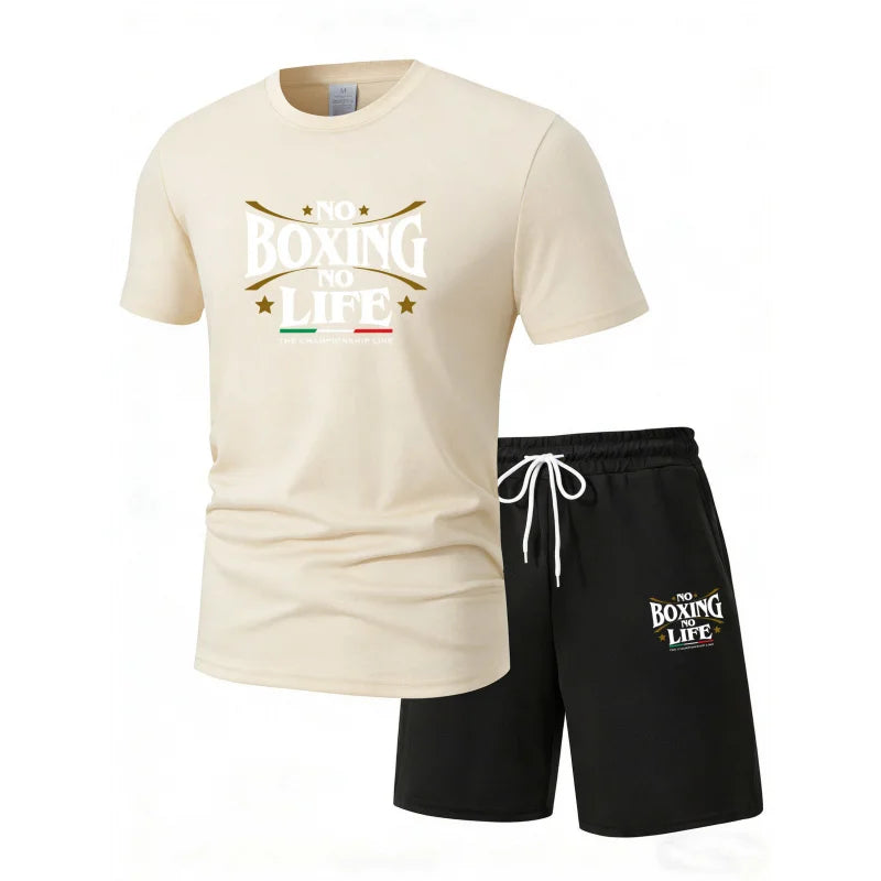 Summer Leisure Men'S 2-Piece Set No Boxing No Life Comfortable Breathable T-Shirt And Shorts Top Print T-Shirts Ensemble