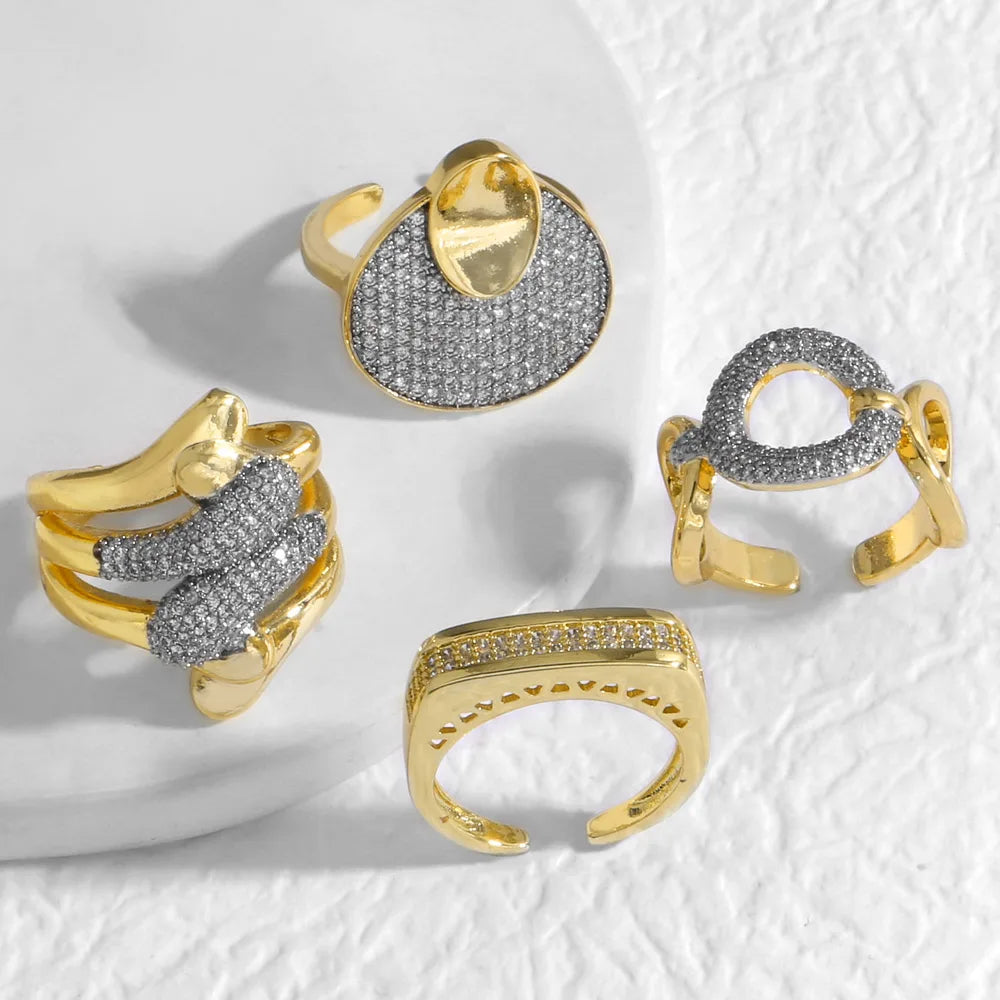OCESRIO White Crystal Color Block Finger Statement Women Rings Copper Gold Plated Adjust Open Ring Women Fashion Jewelry righ49