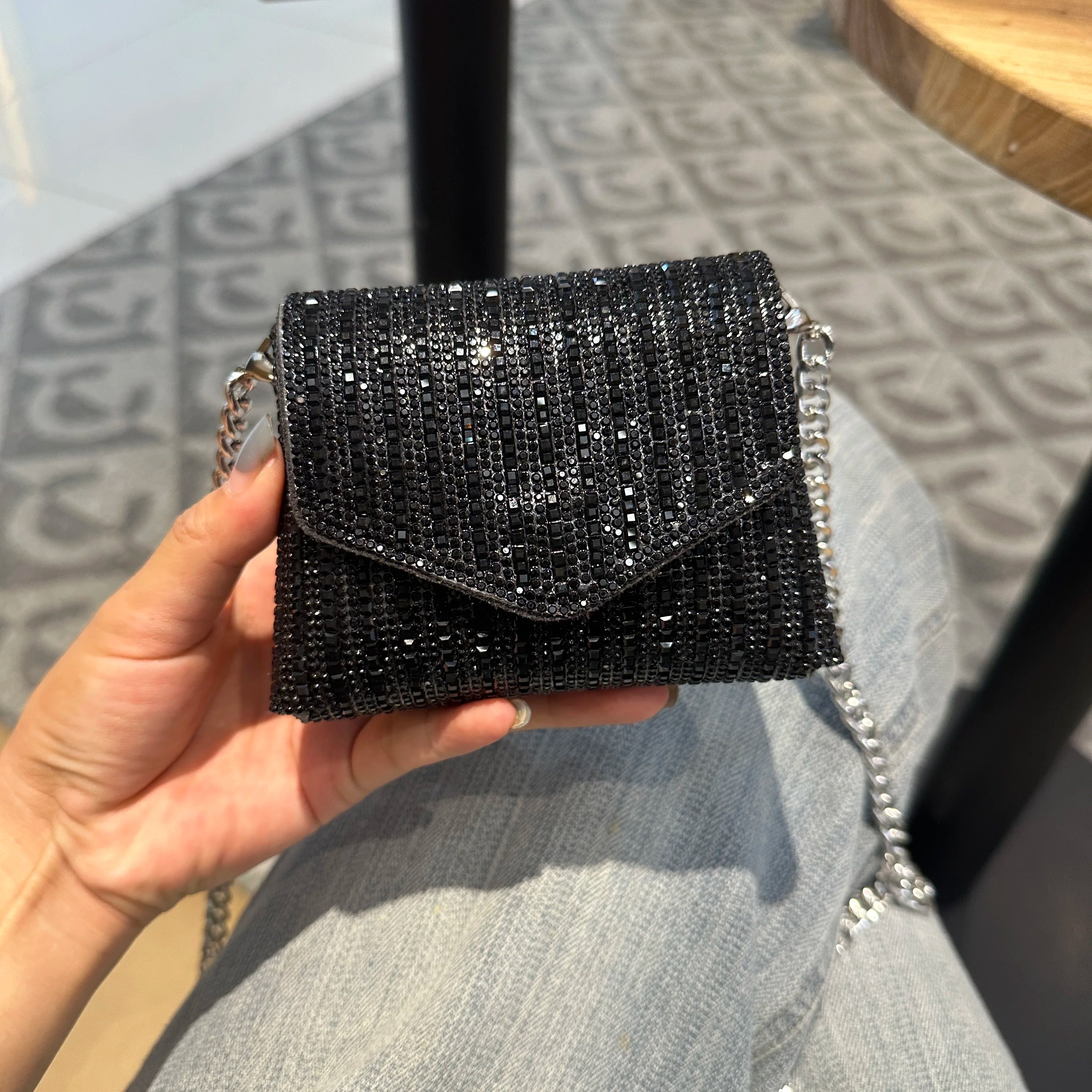 JIOMAY Rhinestones Bag for Women 2024 Mini Purses and Handbags Clutch Wallets Ladies PU Leather Chain Party Evening Shoulder Bag