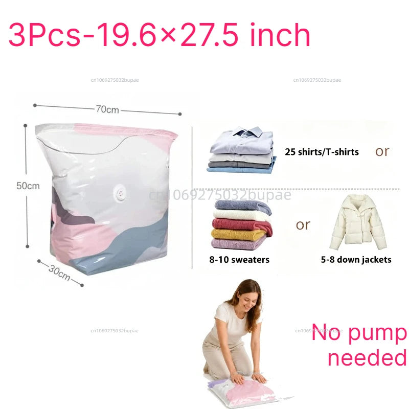 No Pump Vacuum Compression Bag  Space Saving Compression Bag Reusable Visible Organizer Quilt Blanket Clothes Wardrobe Storage