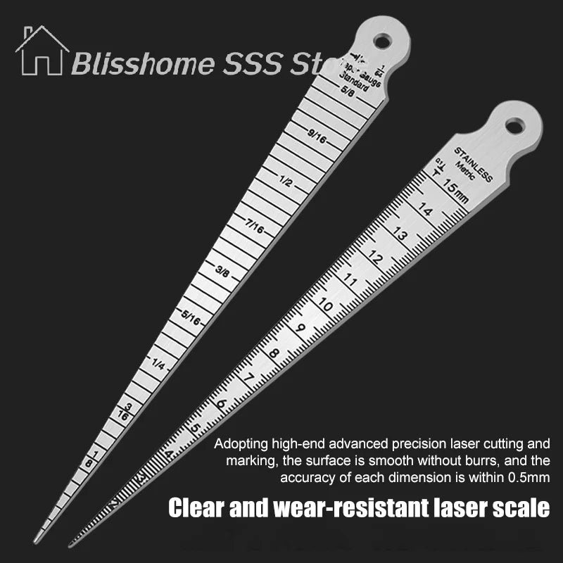【S】High 1/2mm Stainless Steel Taper Gauge Feeler Inner Diameter Ruler Hole Measuring Tool For Taper Aperture Scale