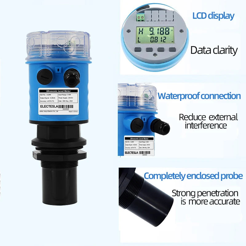 ES-UL800 10M Ultrasonic Level Meter for Tanks Water Level Transmitter 4-20mA RS485 Transmitter DC24V