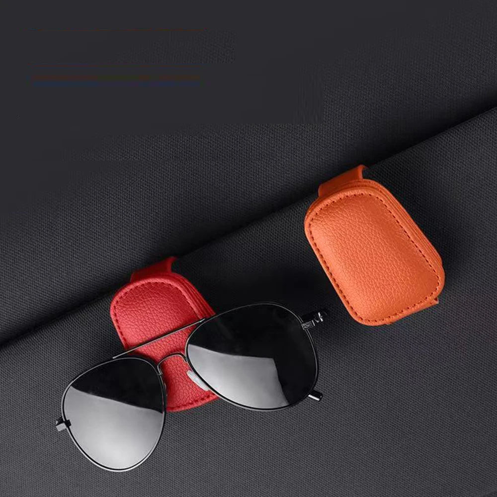 Magnetic Leather Car Sunglasses Holder, Universal Sun Visor Glasses Clip Card Ticket Storage Box Auto Interior Accessories 1PCS