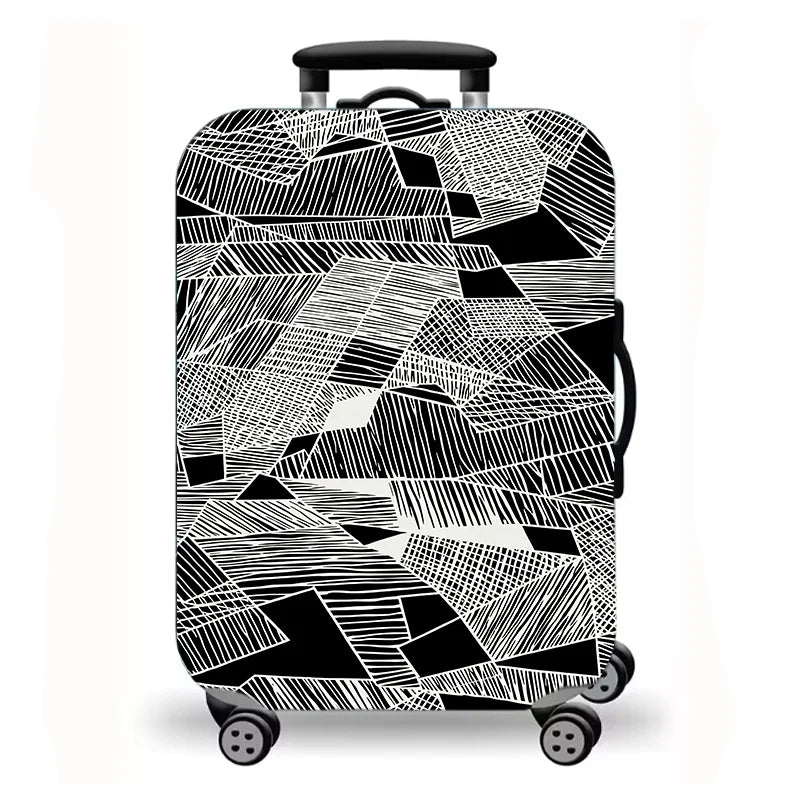 Luggage cover, abstract texture plaid butterfly flower print elastic protective cover, washable suitcase dust cover